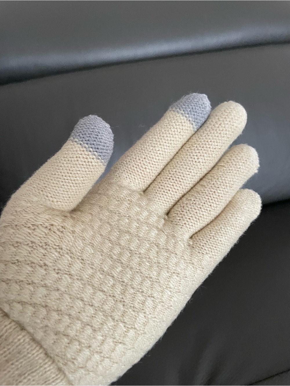 Touchscreen Super warm Winter Gloves - Beige with Gray Tips